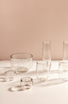Pebbled glass bowls styled on table