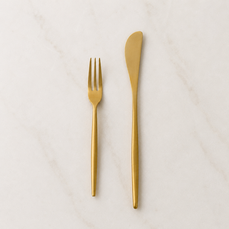 matte gold charcuterie serving fork and spreader knife